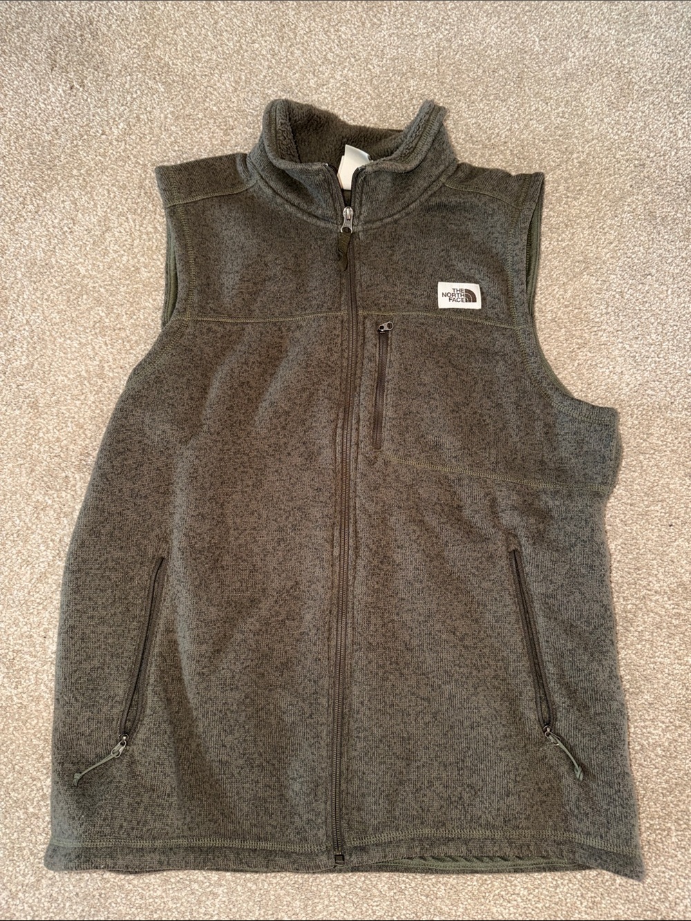 THE NORTH FACE Mens Size Large Full Zip Fleece Vest Olive Green